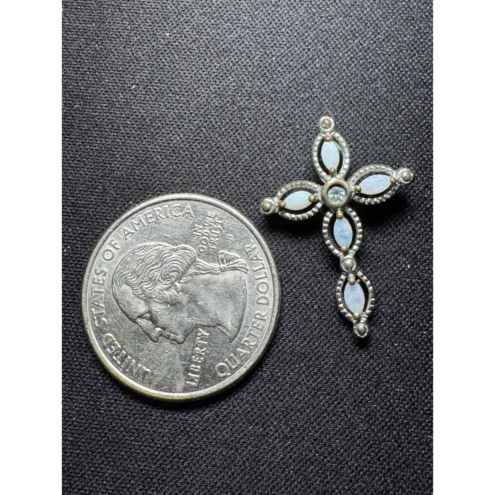 Other 925 Sterling Silver Cross with White Opals Pendant Size ONE SIZE - 4 Thumbnail