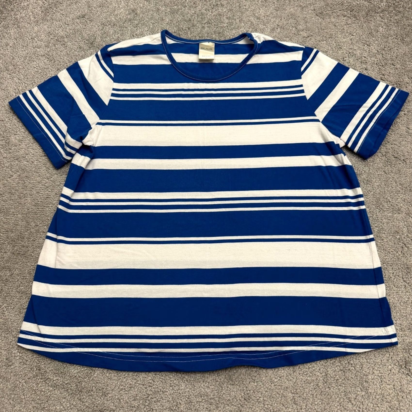Blair Blair T-Shirt Womens Large Striped Navy White Crew Neck Short Sleeve Tee Basic Cotton Blend Comfort Lightweight Casual Classic Men's? No, Womens. Size L / US 10 / IT 46 - 2 Thumbnail