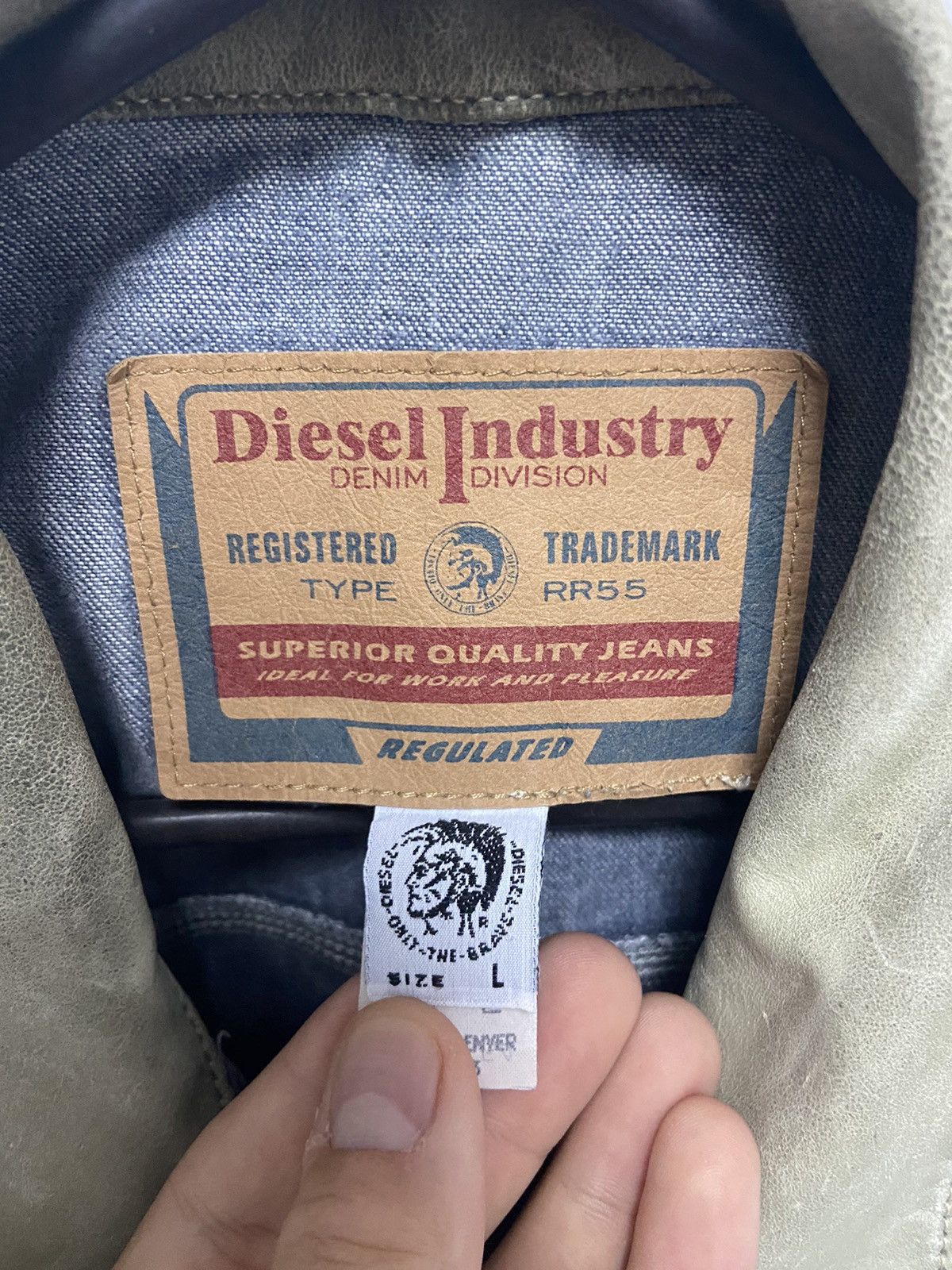 Diesel × Vintage Diesel Industry Vintage Denim Warm Jacket Leather Collar Size US L / EU 52-54 / 3 - 6 Thumbnail