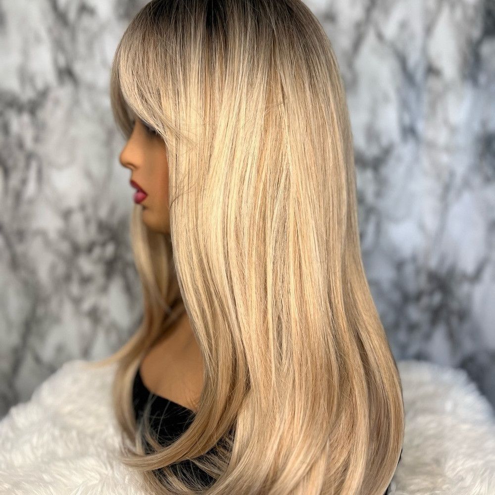 Other 24 Inch Straight Blonde Layered hair Wig With Curtain Bangs Size ONE SIZE - 3 Thumbnail