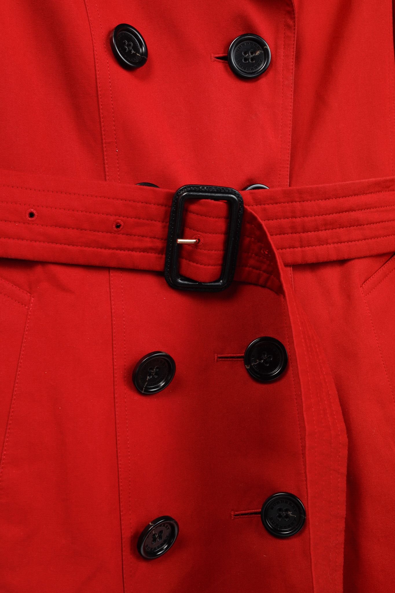 Burberry Burberry Red Cotton Belted Double-Breasted Trench Coat Size XXS / US 00 / IT 34 - 10 Thumbnail