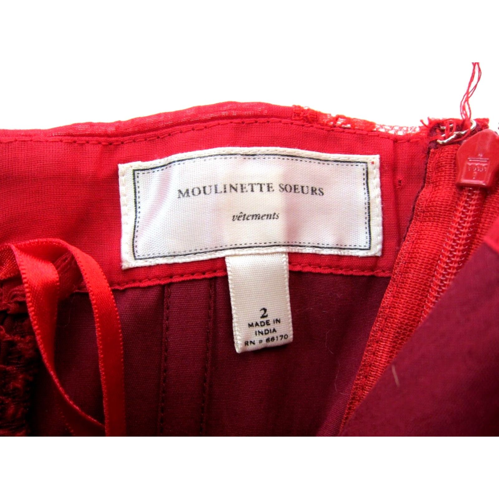 Anthropologie Moulinette Soeurs Anthropologie Red Cotton Lace Strapless Sheath Dress 2 Size XS / US 0-2 / IT 36-38 - 4 Thumbnail