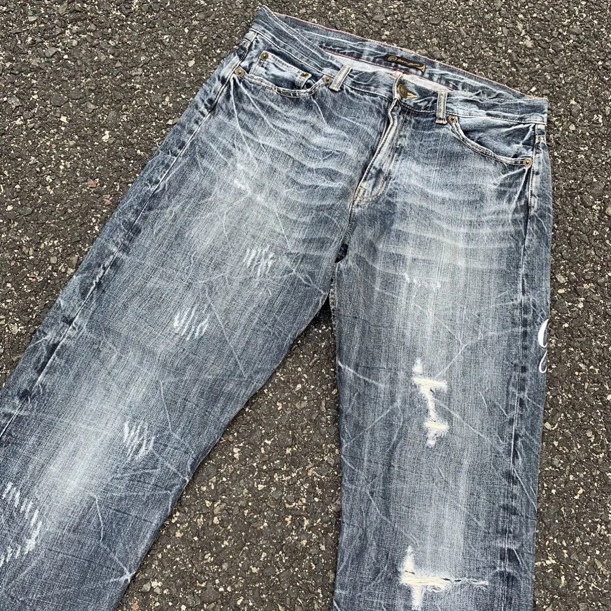 Japanese Brand STORM FADING RARE💥ORIRIN JEANS GRANDMIND Ripped Denim Pants Size US 33 - 4 Thumbnail