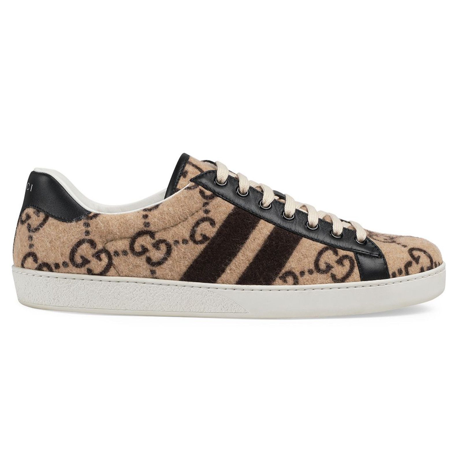 Gucci Gucci Mens New Ace Wool Brown Beige Black GG Logo Low Size US 8 / EU 41 - 3 Thumbnail