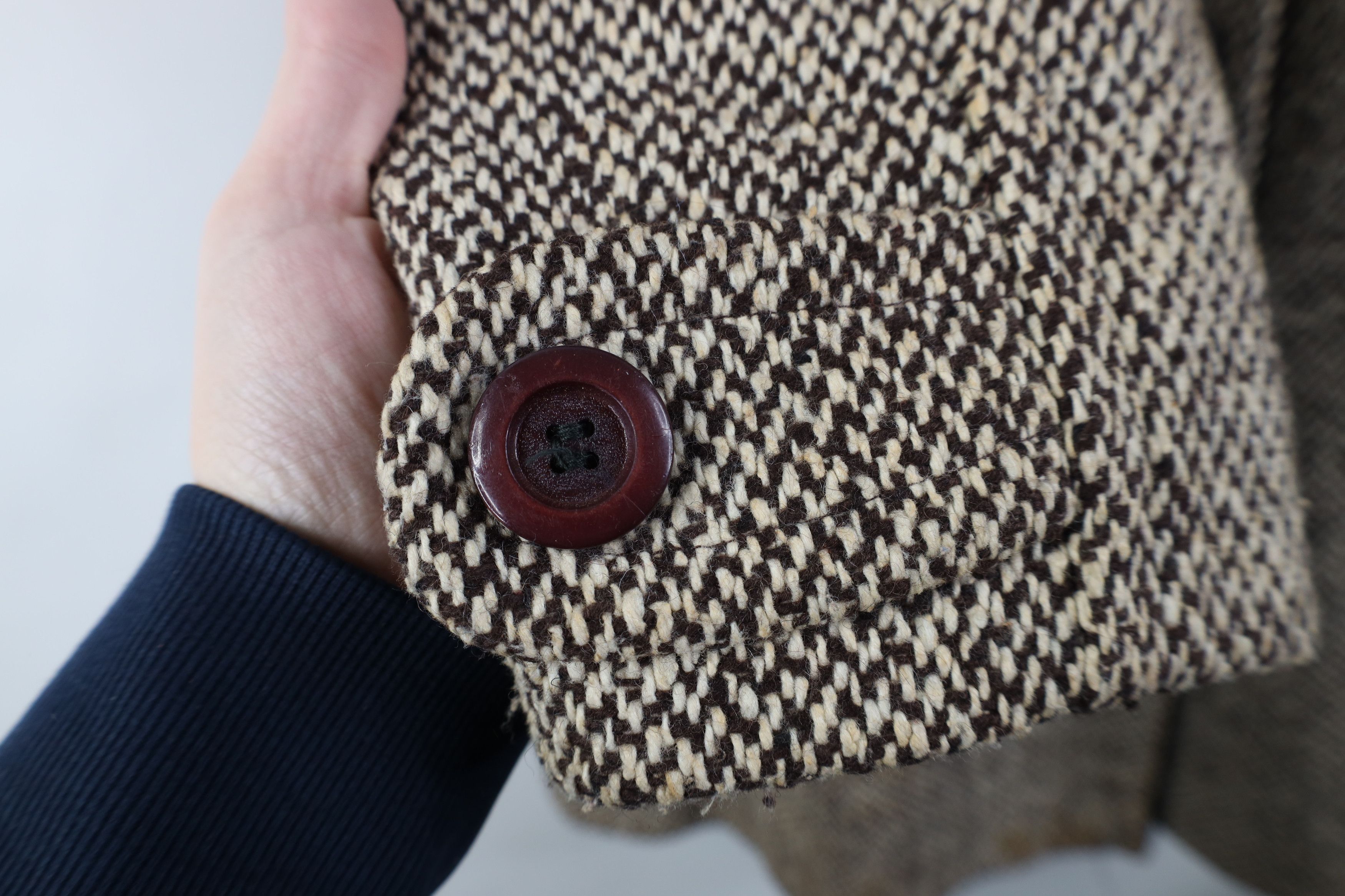 Vintage Vintage 60s 70s Fur Double Breasted Wool Tweed Coat Jacket Size L / US 10 / IT 46 - 6 Thumbnail