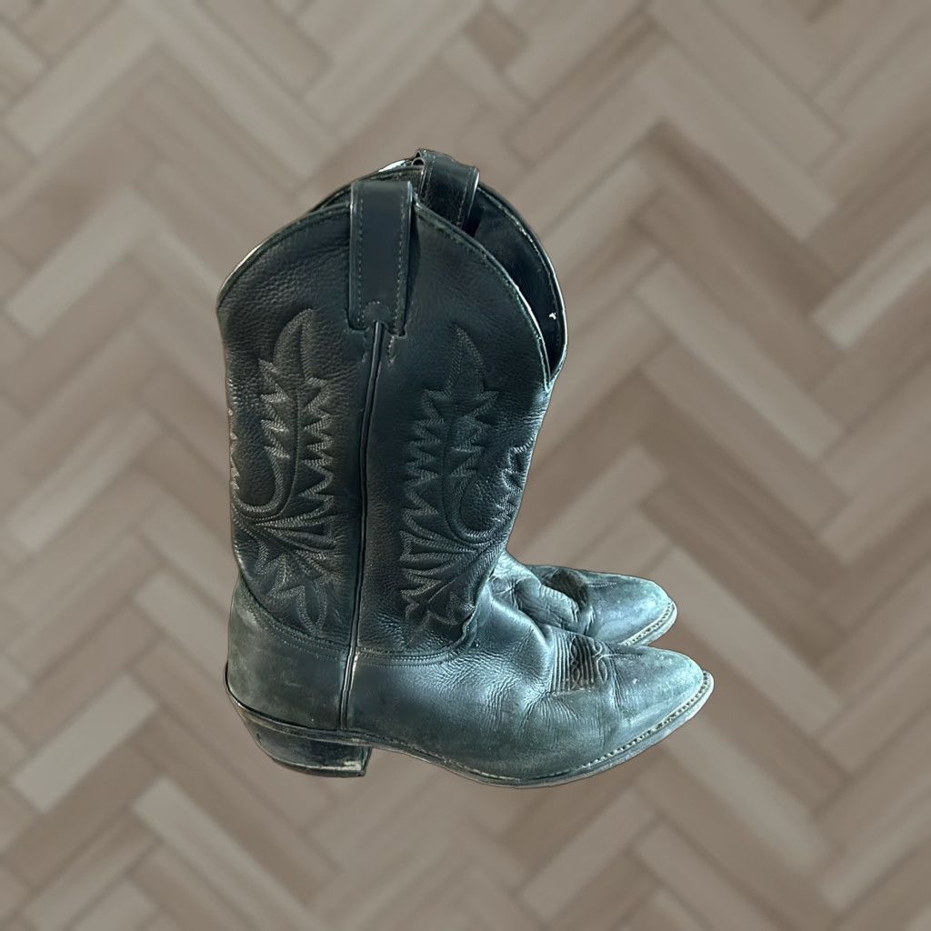 Vintage Abilene Boots Western Cowboy Men's Black Leather sz 10 EE Leather Outsole Size 10 EE Mens Cowboy Western Boots Abilene Black Leather Shoes Size US 10 / EU 43 - 1 Thumbnail