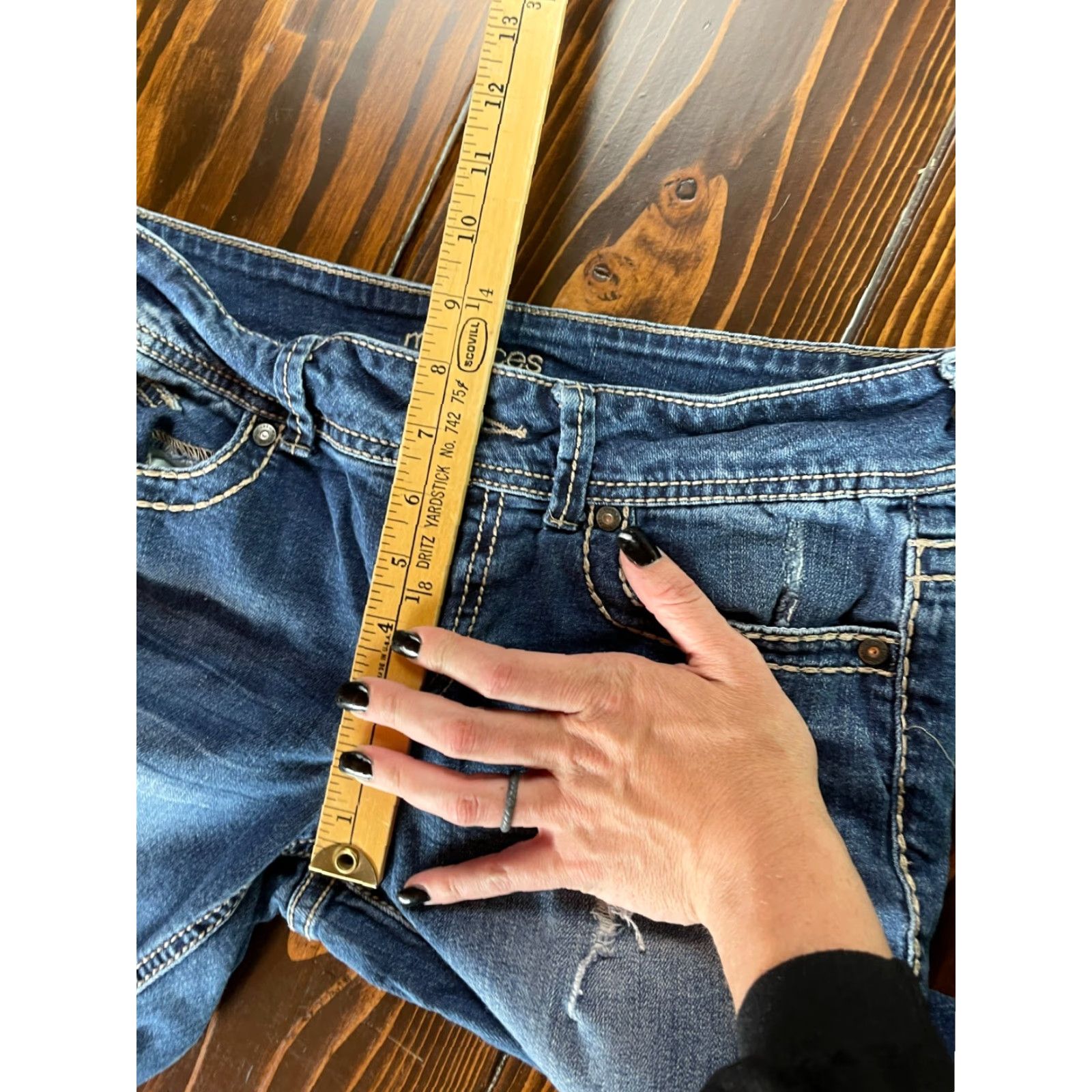 Vintage Maurices Jeans Women's Size 5/6 Blue Distressed Denim Pants Contrast Stitch Jeans Straight Pockets Womens Boys Girls Men? Size 30" / US 8 / IT 44 - 7 Thumbnail
