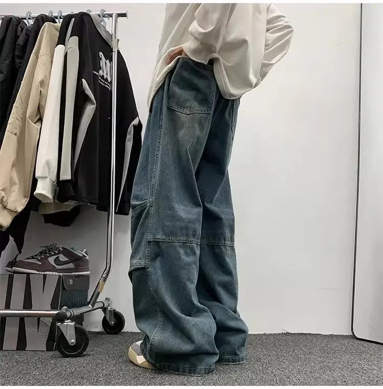 Japanese Brand Retro washed casual patchwork straight leg jeans Size US 32 / EU 48 - 2 Thumbnail