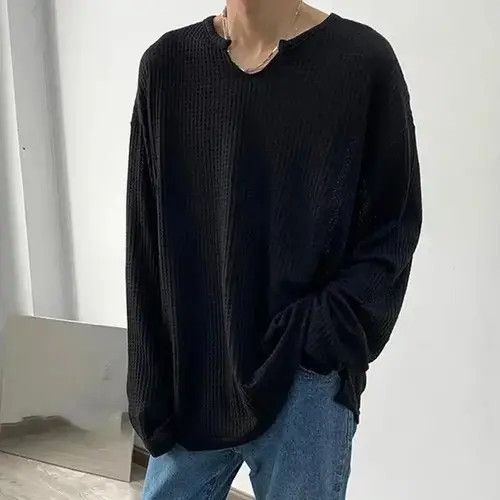 Japanese Brand Korean fashion grey U neck long sleeve waffle top Size US M / EU 48-50 / 2 - 1 Thumbnail