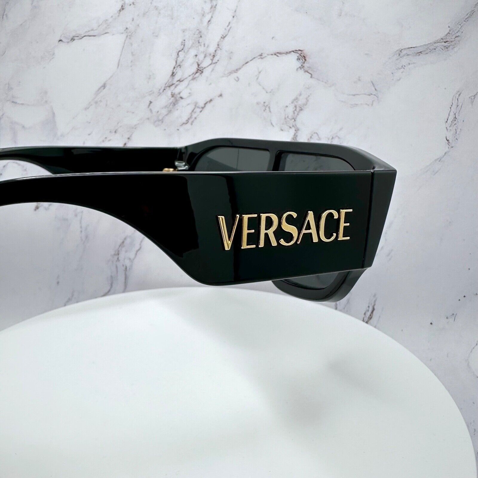 Versace New VERSACE Sunglasses Black Aviator Wrap Shield Runway Gold Size ONE SIZE - 13 Thumbnail