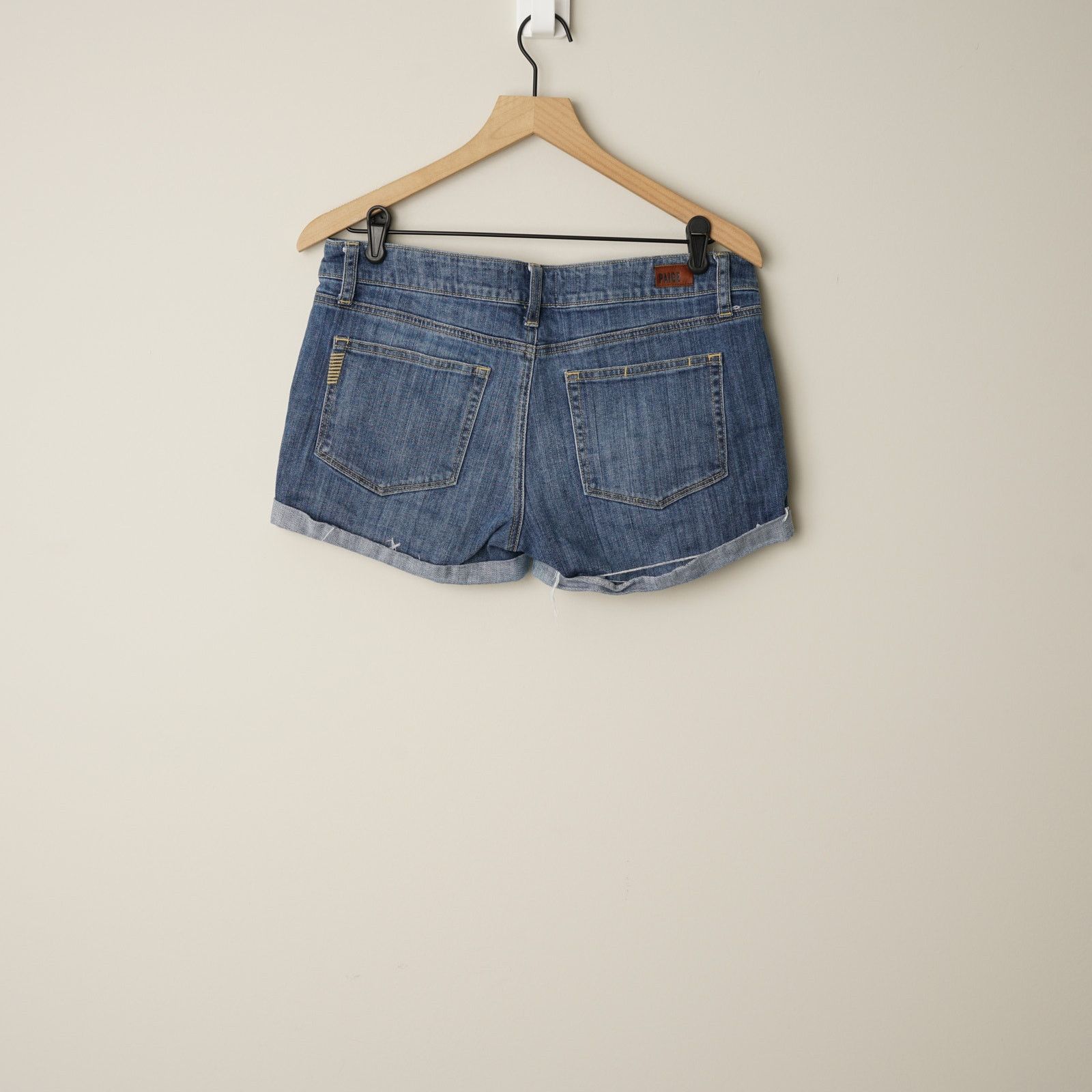 Paige Paige Rolled Cuff Hem Distressed Jean Shorts Medium Wash Zip Size 29" - 2 Thumbnail