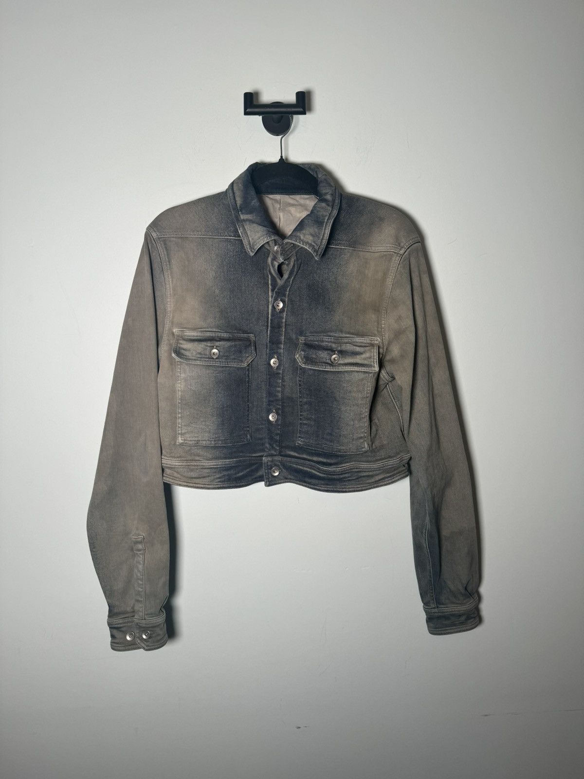 image of Rick Owens Drkshdw Blue Brown Cropped Denim Jacket, Men's (Size Small)