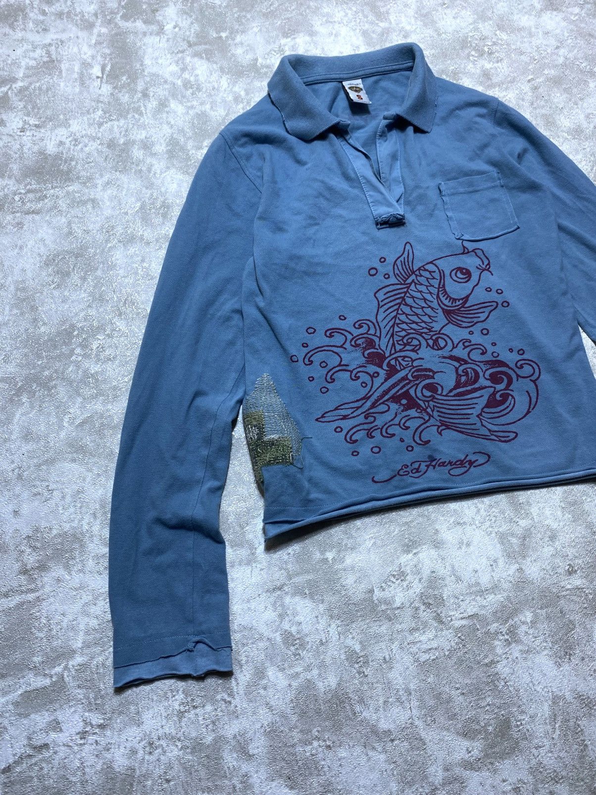 Ed Hardy Vintage Ed Hardy Dragon Graphic Long Sleeve Shirt Blue Y2K Size S / US 4 / IT 40 - 2 Thumbnail