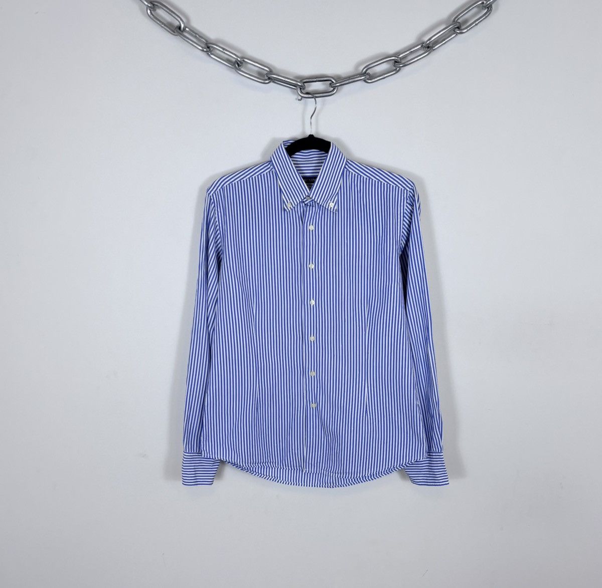 Valentino Men’s Slim Blue White Striped Button Down Shirt