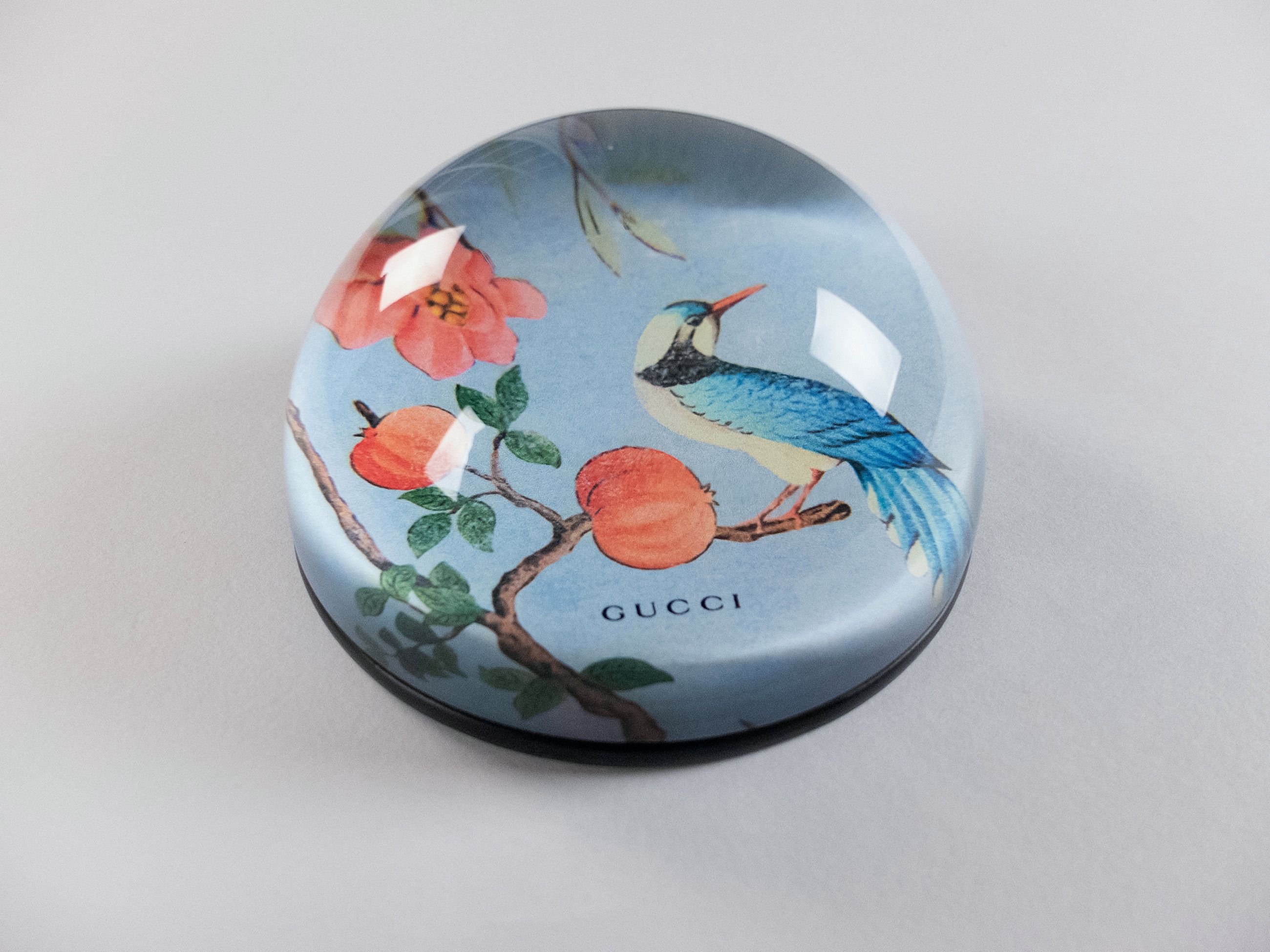 GUCCI blue Tian print clear glass paperweight stationery
