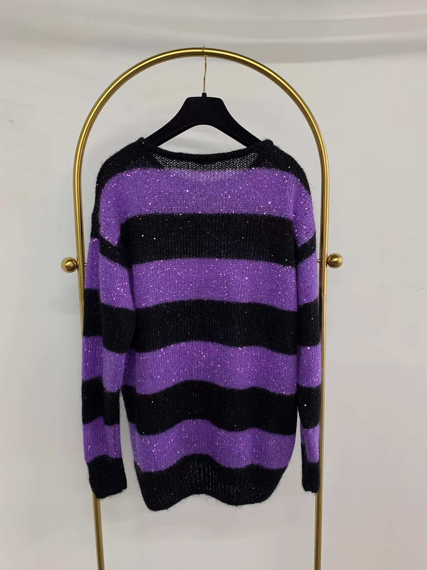 Miu Miu MIU MIU Purple Black Colorblock Sequin Stripe Sweater Size XS / US 0-2 / IT 36-38 - 3 Thumbnail