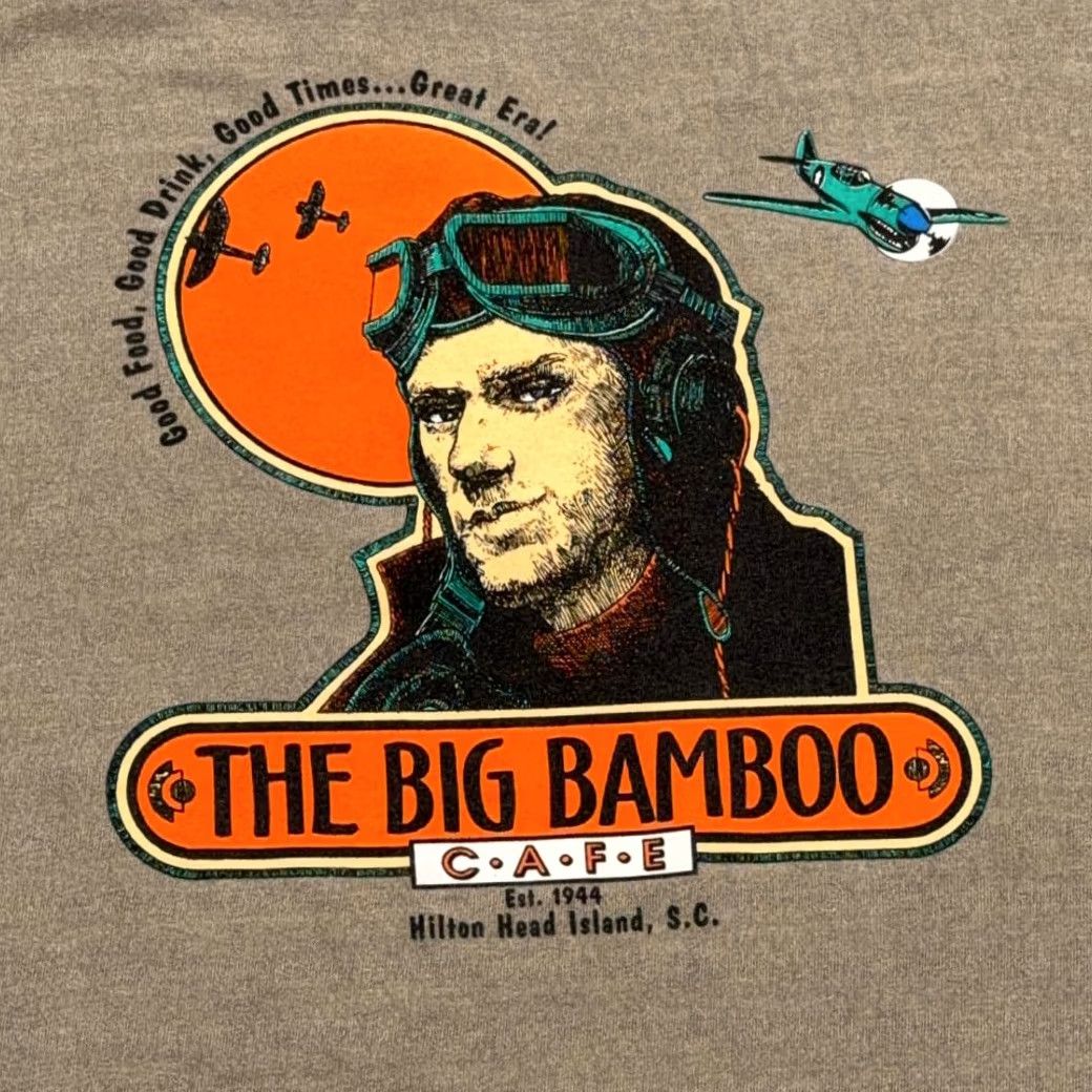 Anvil VINTAGE Big Bamboo Cafe Shirt Adult LARGE Brown Hilton Head Pilot WWII Plane 90s Size US L / EU 52-54 / 3 - 4 Thumbnail