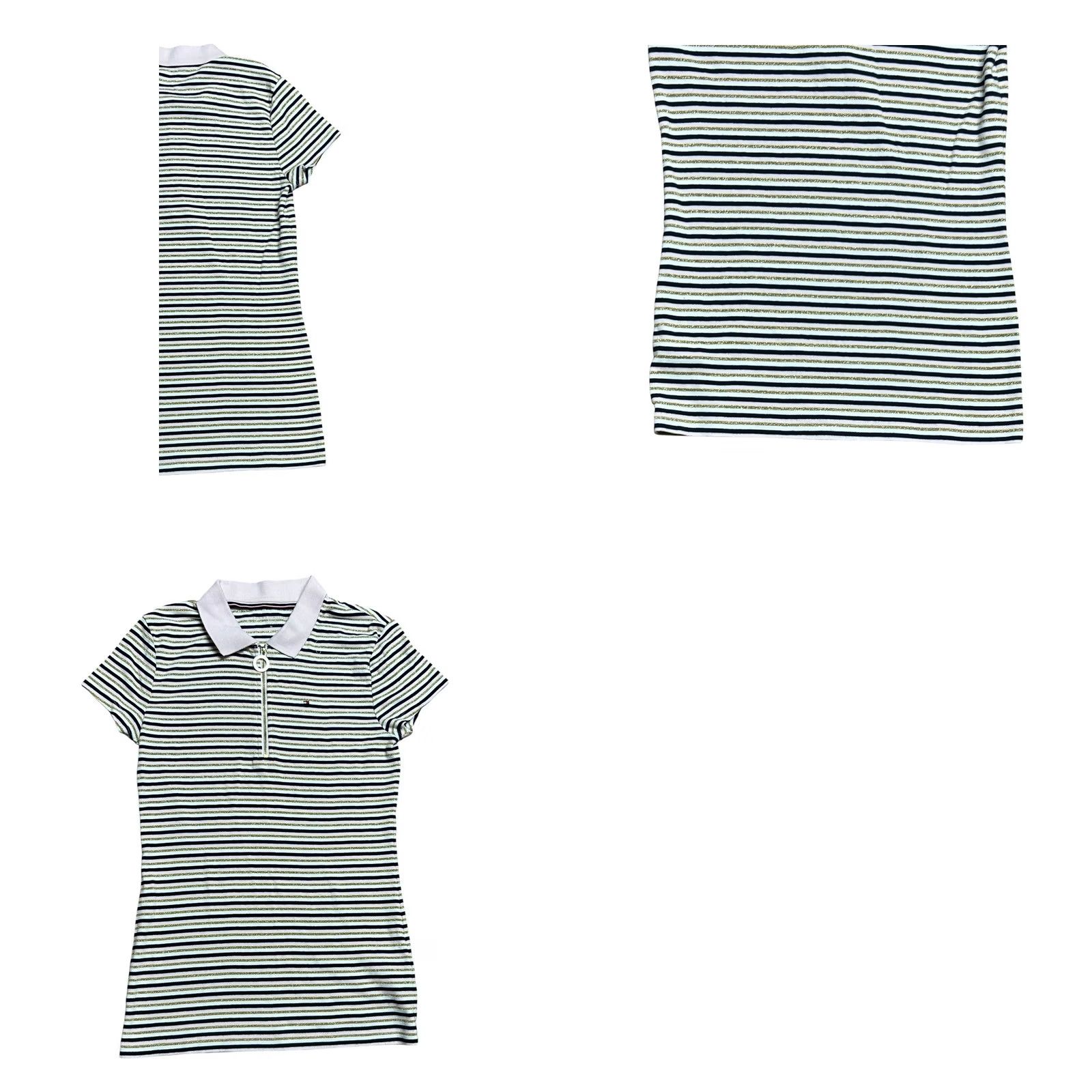Tommy Hilfiger Tommy Hilfiger Half Zip Polo Shirt Blue White Gold Stripe Women's M Multicolor Cap Sleeve Casual Travel Polo Shirt Y2K Colorful Regular Men? Women? Size M / US 6-8 / IT 42-44 - 10 Thumbnail