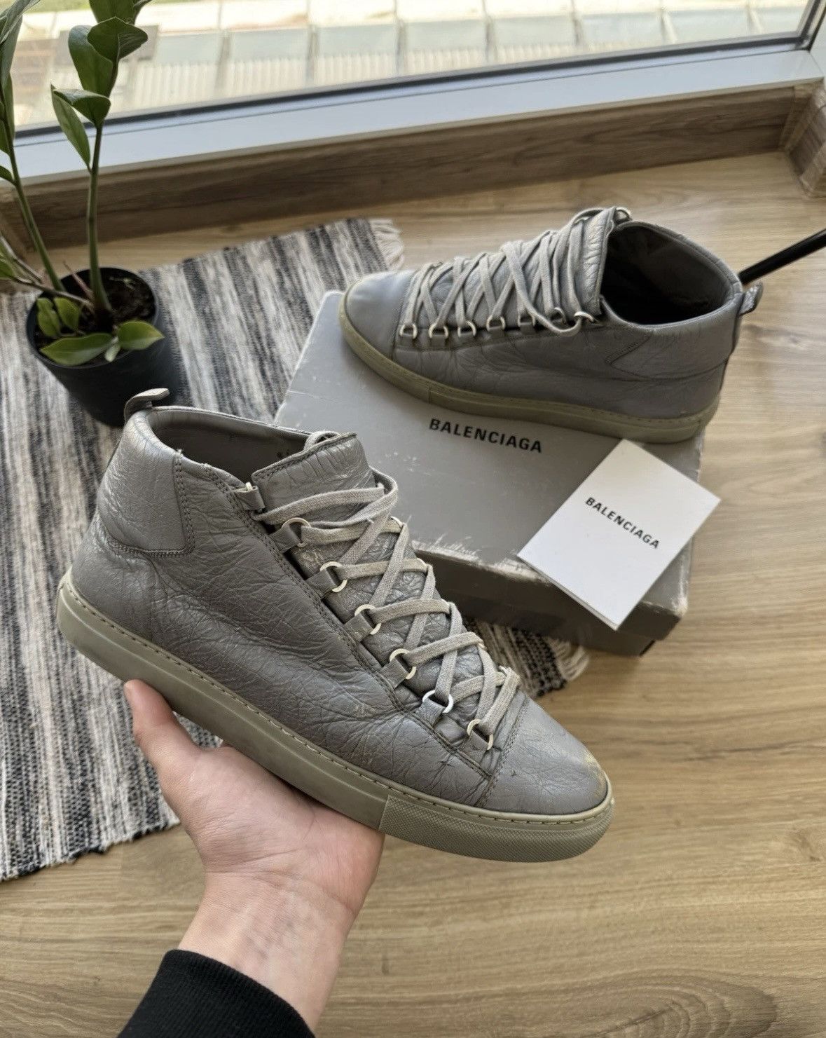 Balenciaga Arena Distressed Sneakers Leather Shoes in Grey, Men's (Size 10)