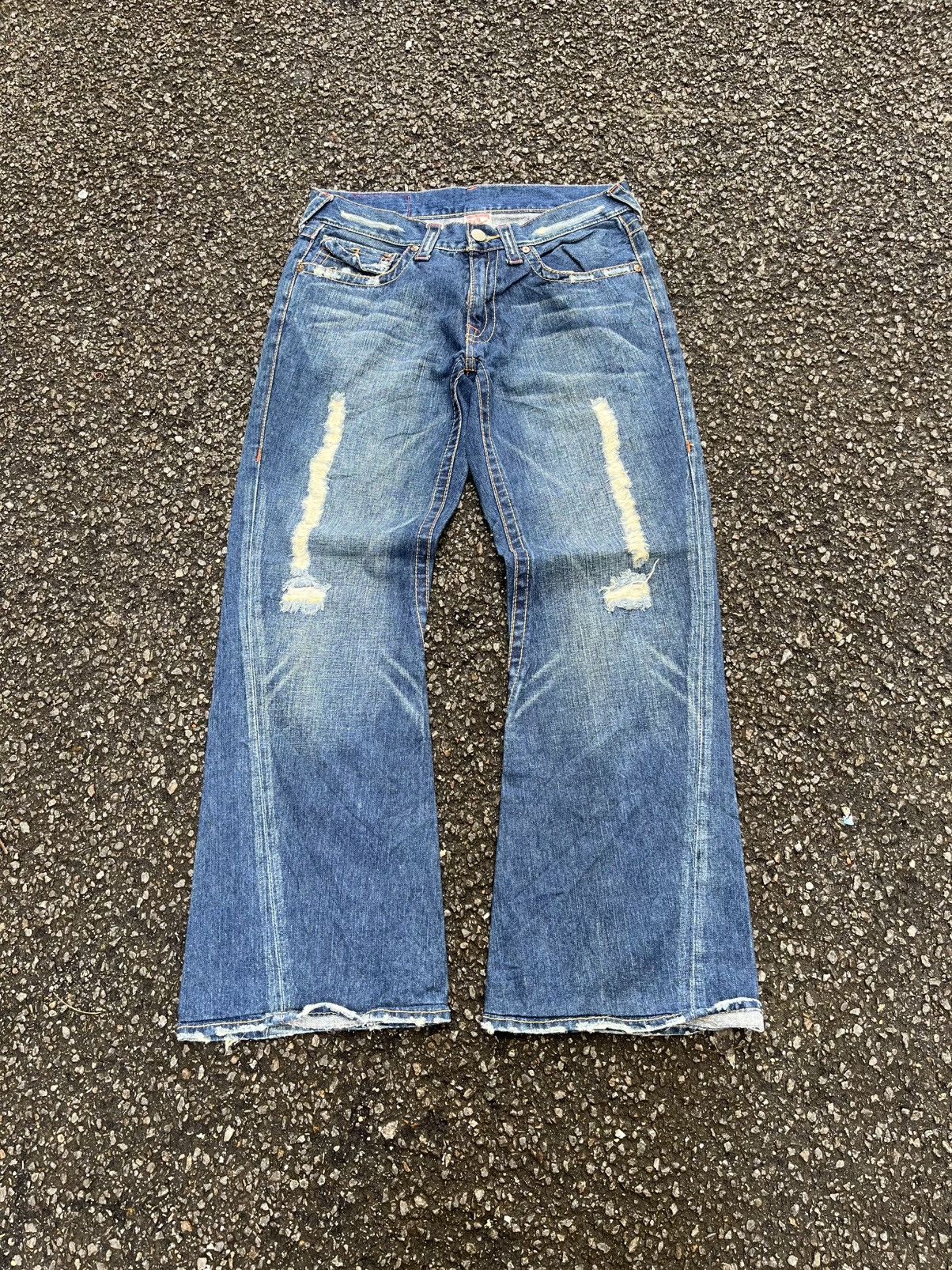 Tornado Mart True Religion Flare Jeans 803 Distressed Boot Cut Denim Punk Size US 33 - 1 Thumbnail
