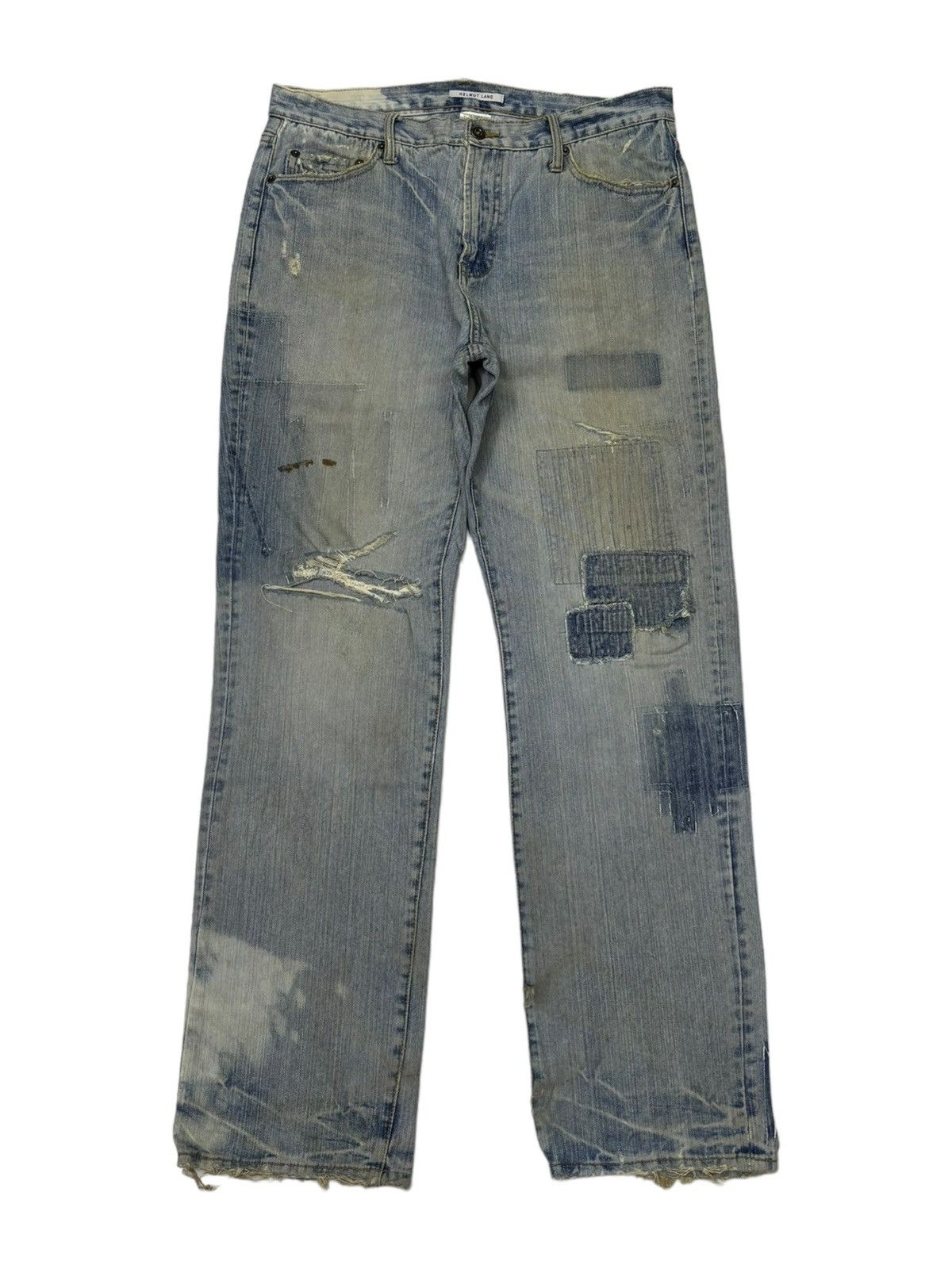 image of Archival Clothing x Helmut Lang Patchwork Distressed Denim Jeans in Blue, Men's (Size 34)