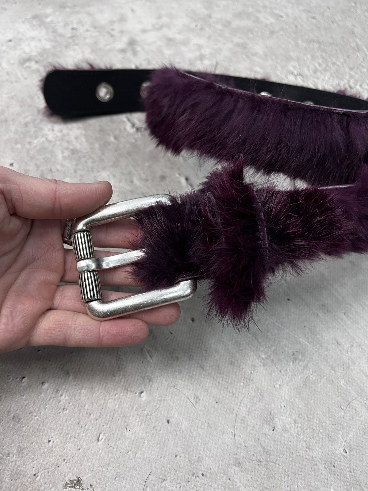 Le Grande Bleu (L.G.B.) × Vintage Vintage Leather Hairy Fur Belt Y2K Cowboys Style Size ONE SIZE - 6 Thumbnail