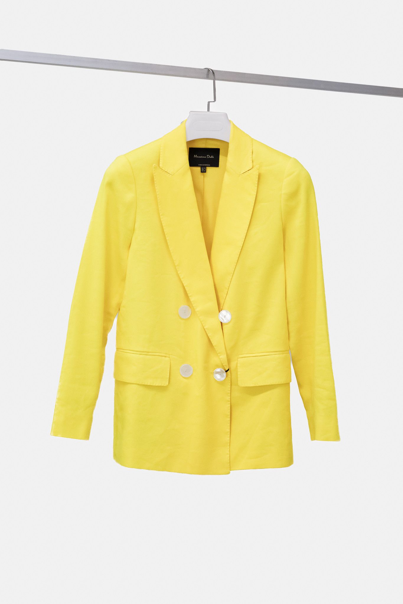 Massimo Dutti Yellow Double Breasted Twill Blazer