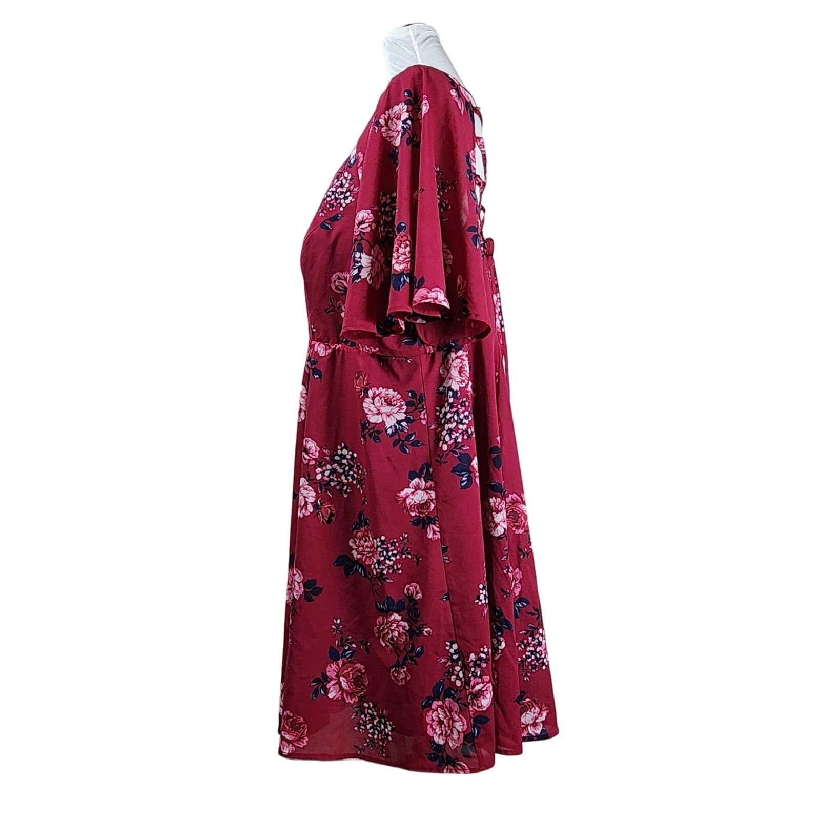 Torrid Torrid Plus Size 26 Red Floral Skater Dress Lace-Up Back Size 4XL / US 24-26 - 4 Thumbnail