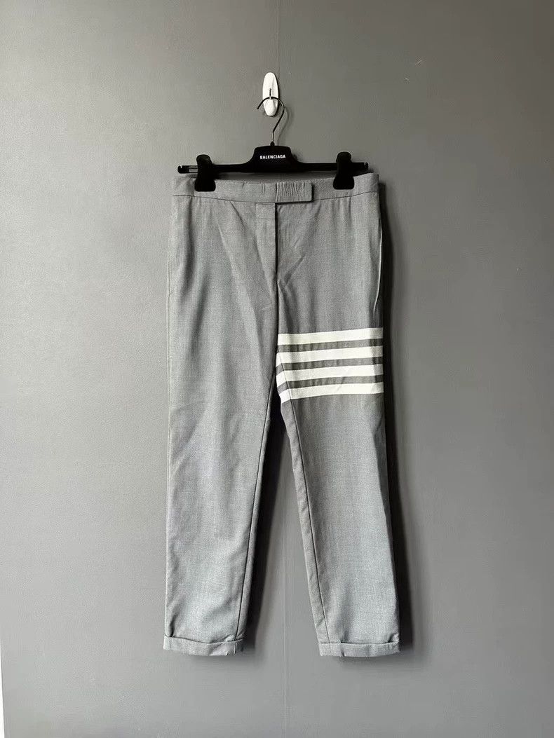 Thom Browne Thom Browne Gray Wool Four-Stripe Trousers - dmc Size US 30 / EU 46 - 1 Thumbnail