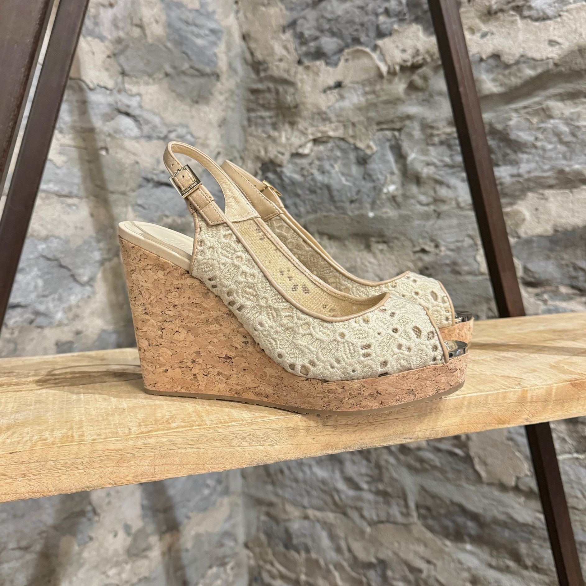 Jimmy Choo Prova Floral Embroidered Cork Wedge Sandals