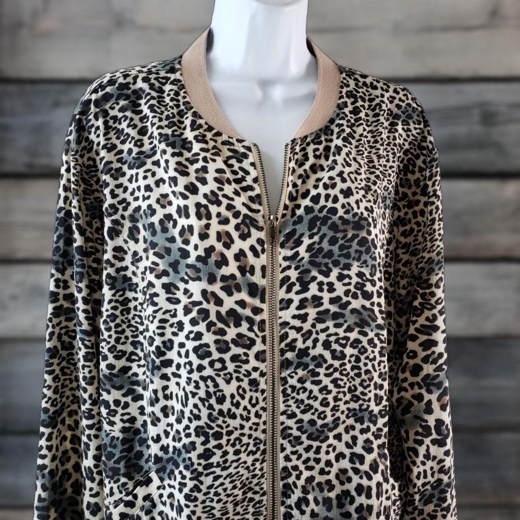 Vintage Kori America Womens Jacket sz Large Black Tan Animal Print Full Zip Size L / US 10 / IT 46 - 1 Thumbnail