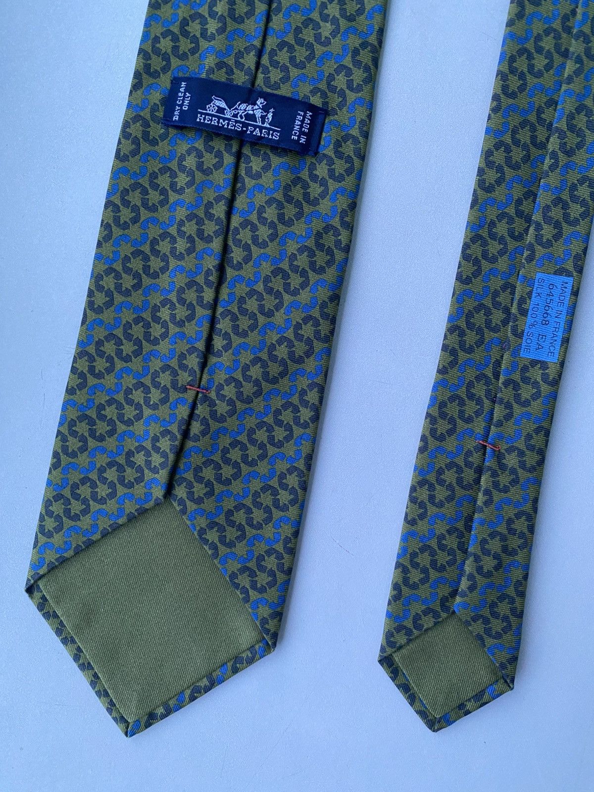 Hermes Hermes Tie 645668 EA 100% Silk Khaki Grey Blue France Luxury Size ONE SIZE - 2 Thumbnail