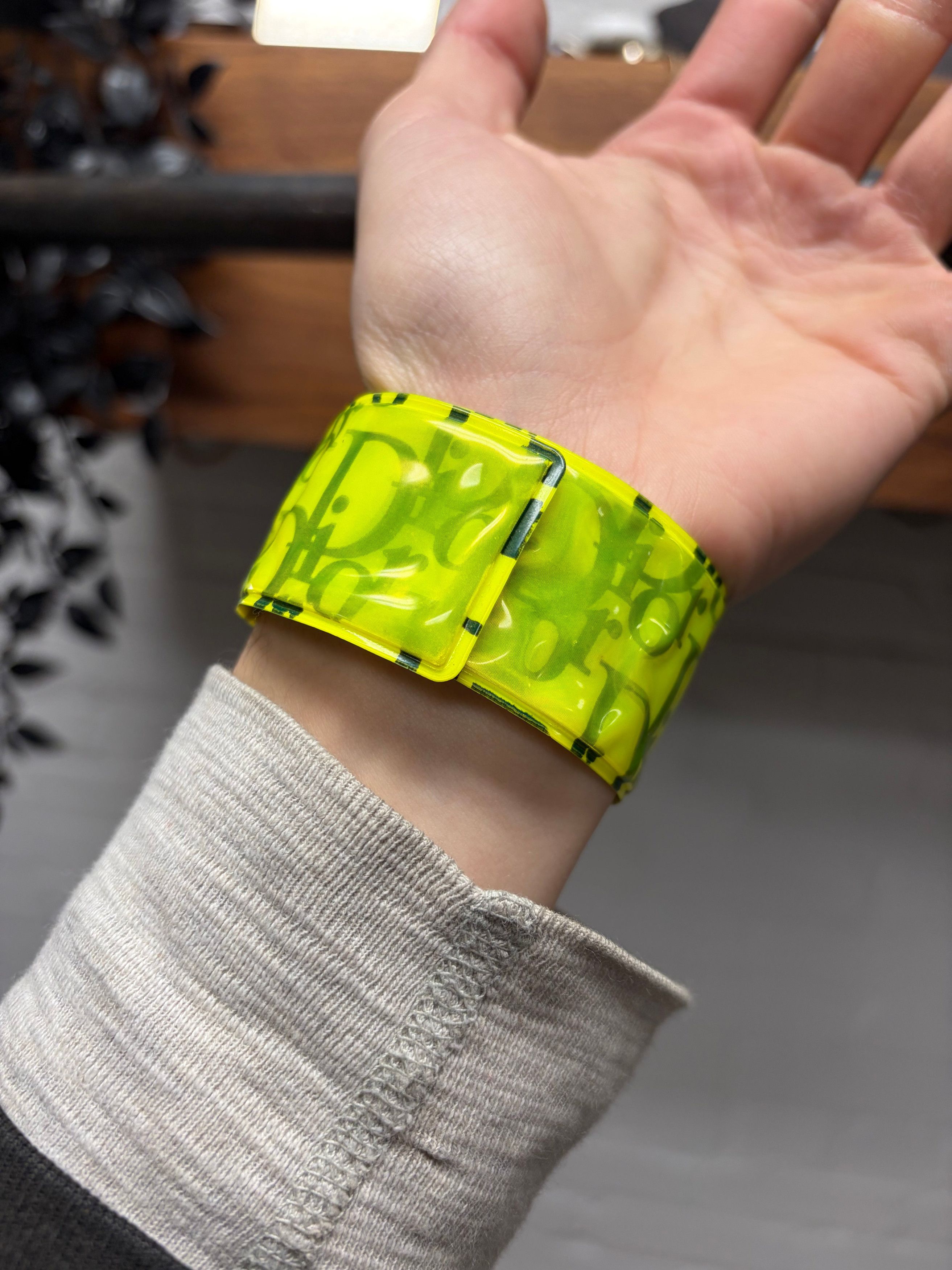 Dior 2000s Dior Neon Green ‘Trotter’ Monogram Slap Bracelet Size ONE SIZE - 2 Thumbnail