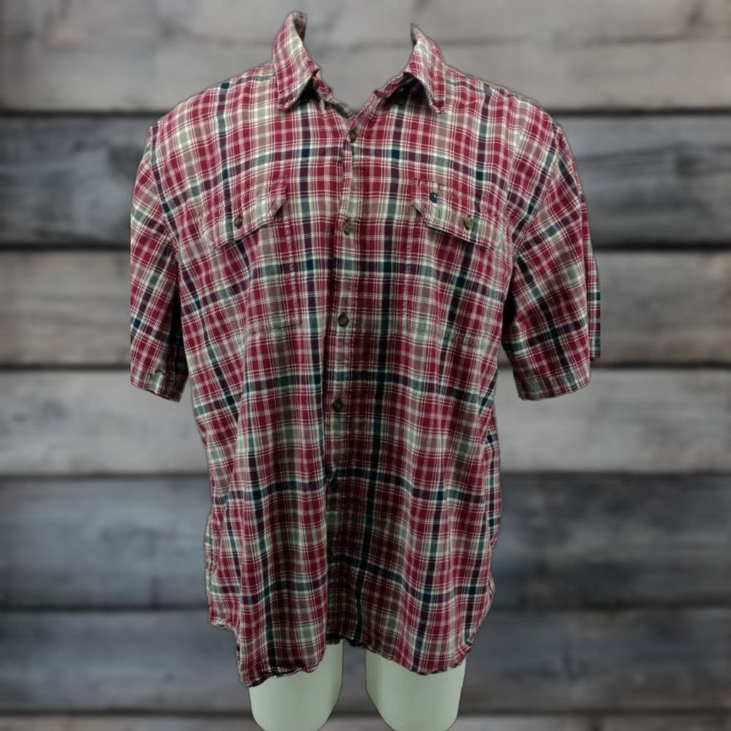 Carhartt Carhartt Button-Down Shirt Mens 2XL Red Gray Plaid Short Sleeve Relaxed Button Up Size US 39 - 1 Thumbnail