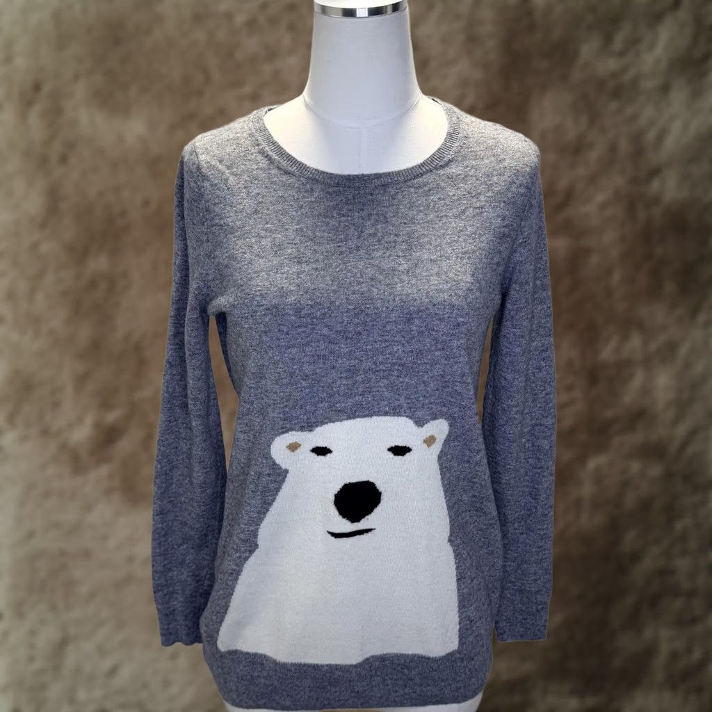 Boden VINTAGE Boden Sweater Womens Small Gray Polar Bear Intarsia Crewneck Soft Knit Pullover Size S / US 4 / IT 40 - 1 Thumbnail