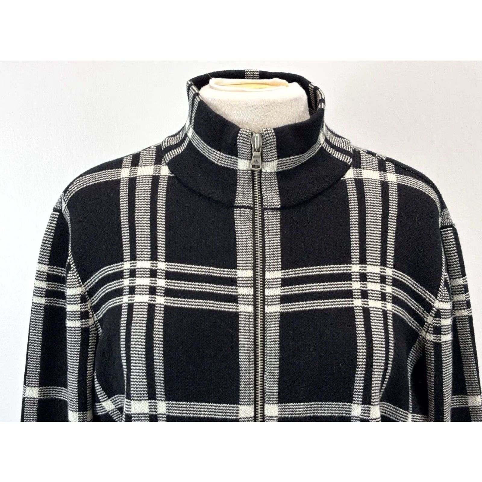 Ralph Lauren Lauren Ralph Lauren Women's Knit Plaid Sweater Jacket XL Black White Full Zip Size XL / US 12-14 / IT 48-50 - 5 Thumbnail