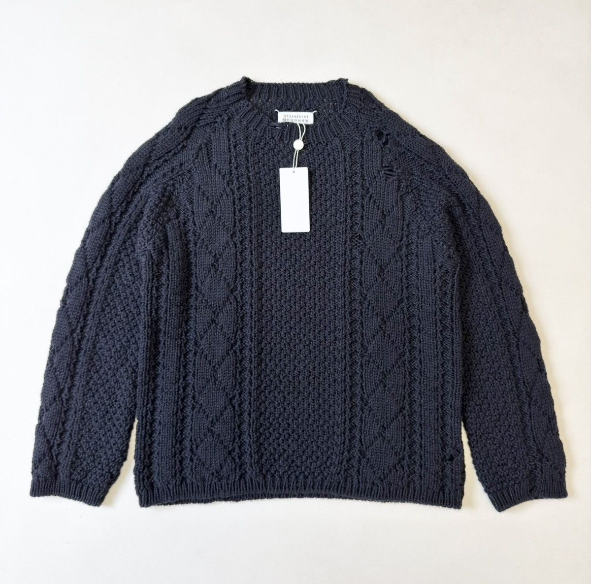 Maison Margiela A/W 21 Distressed Blue Cable Knit Sweater Size US XL / EU 56 / 4 - 1 Thumbnail