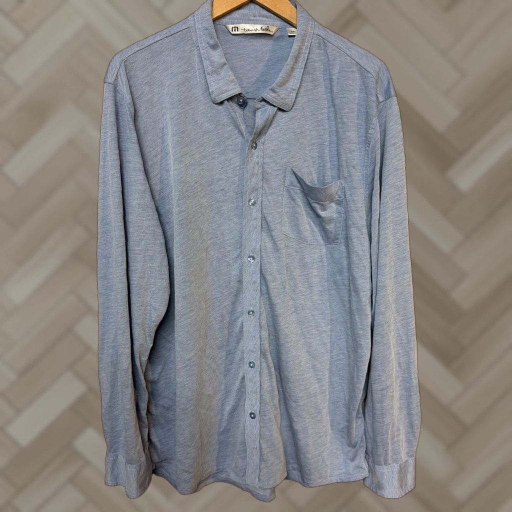 TravisMathew Travis Mathew Shirt Mens 2XL Blue Long Sleeve Pima Stretch Golf Performance Shirt Size US XXL / EU 58 / 5 - 1 Thumbnail