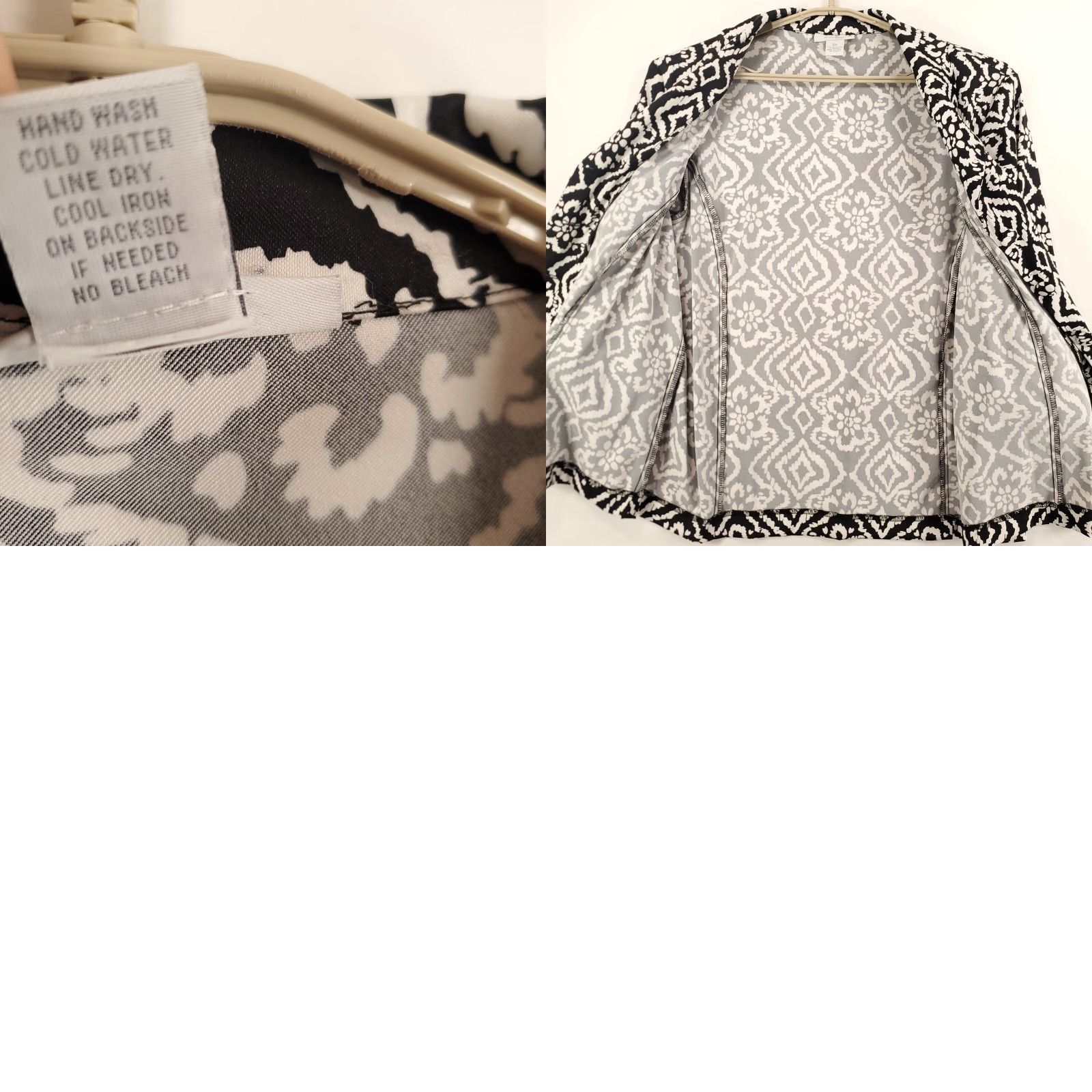 Vintage Dressbarn Button Up Top Womens 2X Black White Geometric Floral Mixed Print Size XXL / US 16-18 / IT 52-54 - 8 Thumbnail
