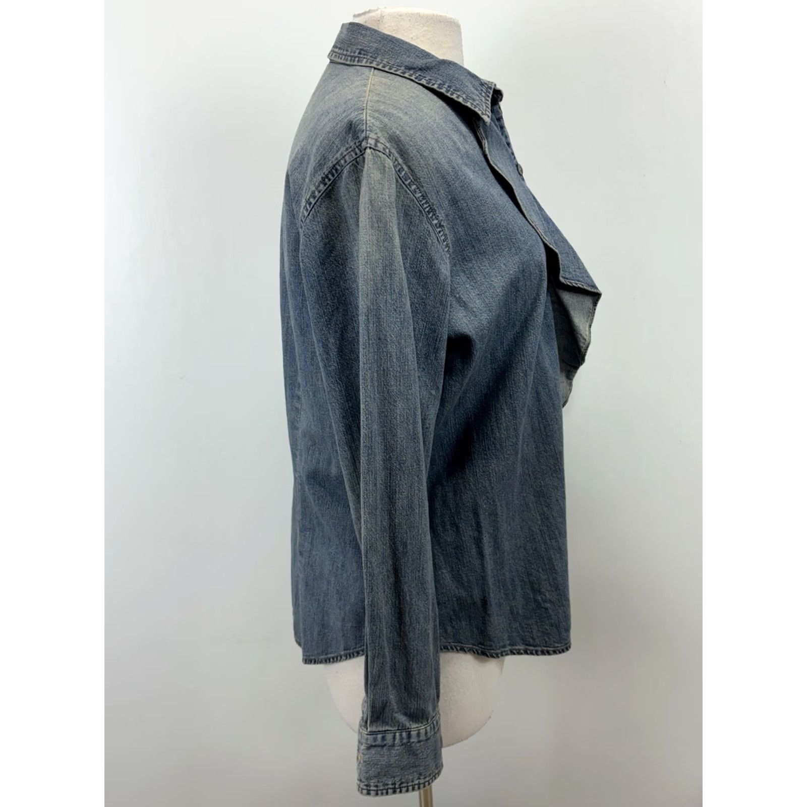 CO VINTAGE Ralph Lauren Jeans Co Denim Ruffle Shirt Women’s L Blue Western Boho Cowgirl Size L / US 10 / IT 46 - 4 Thumbnail