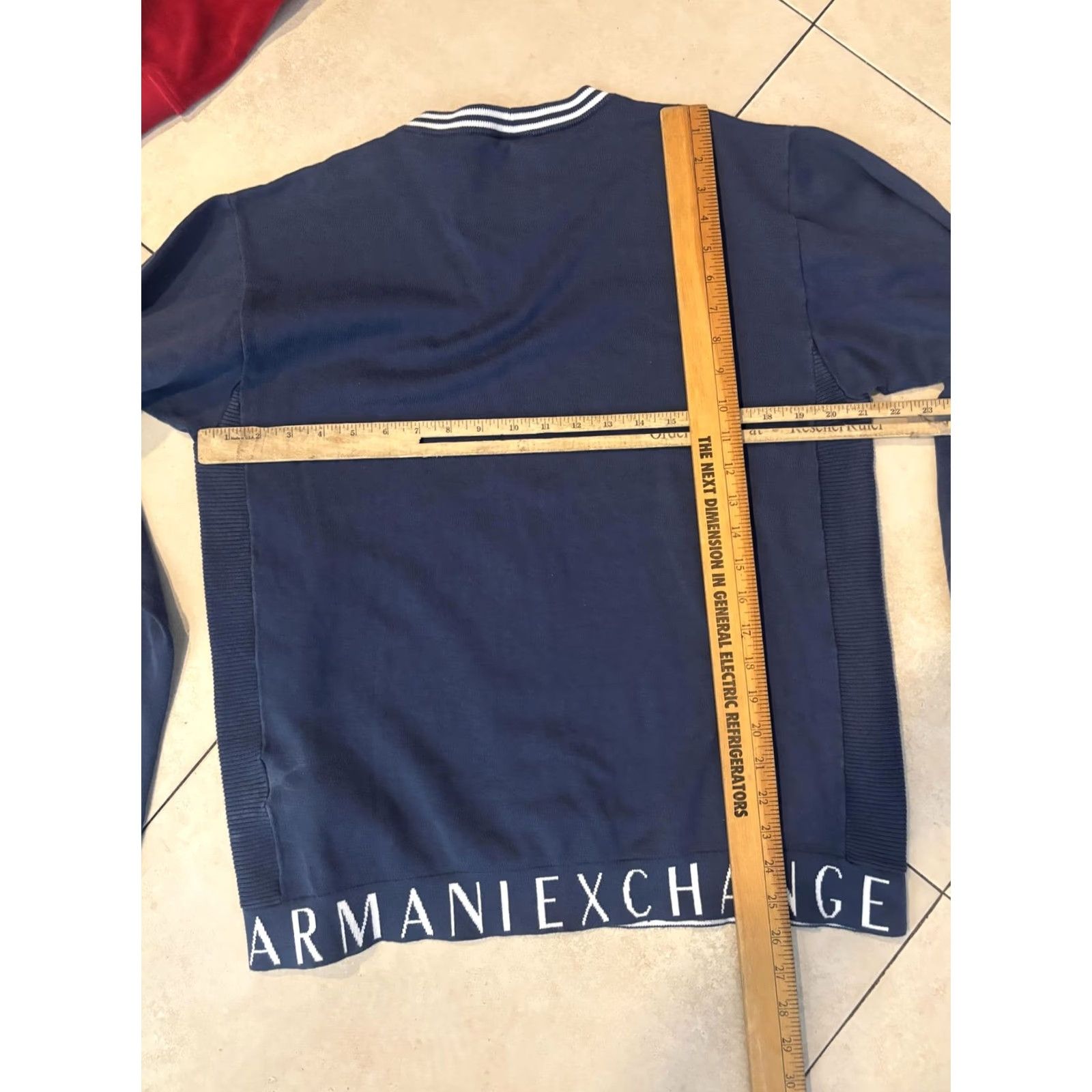 Armani Exchange VINTAGE Armani Exchange Sweater Mens XL Blue Crew Neck Pullover Logo Knit Striped Collar Size US XL / EU 56 / 4 - 5 Thumbnail