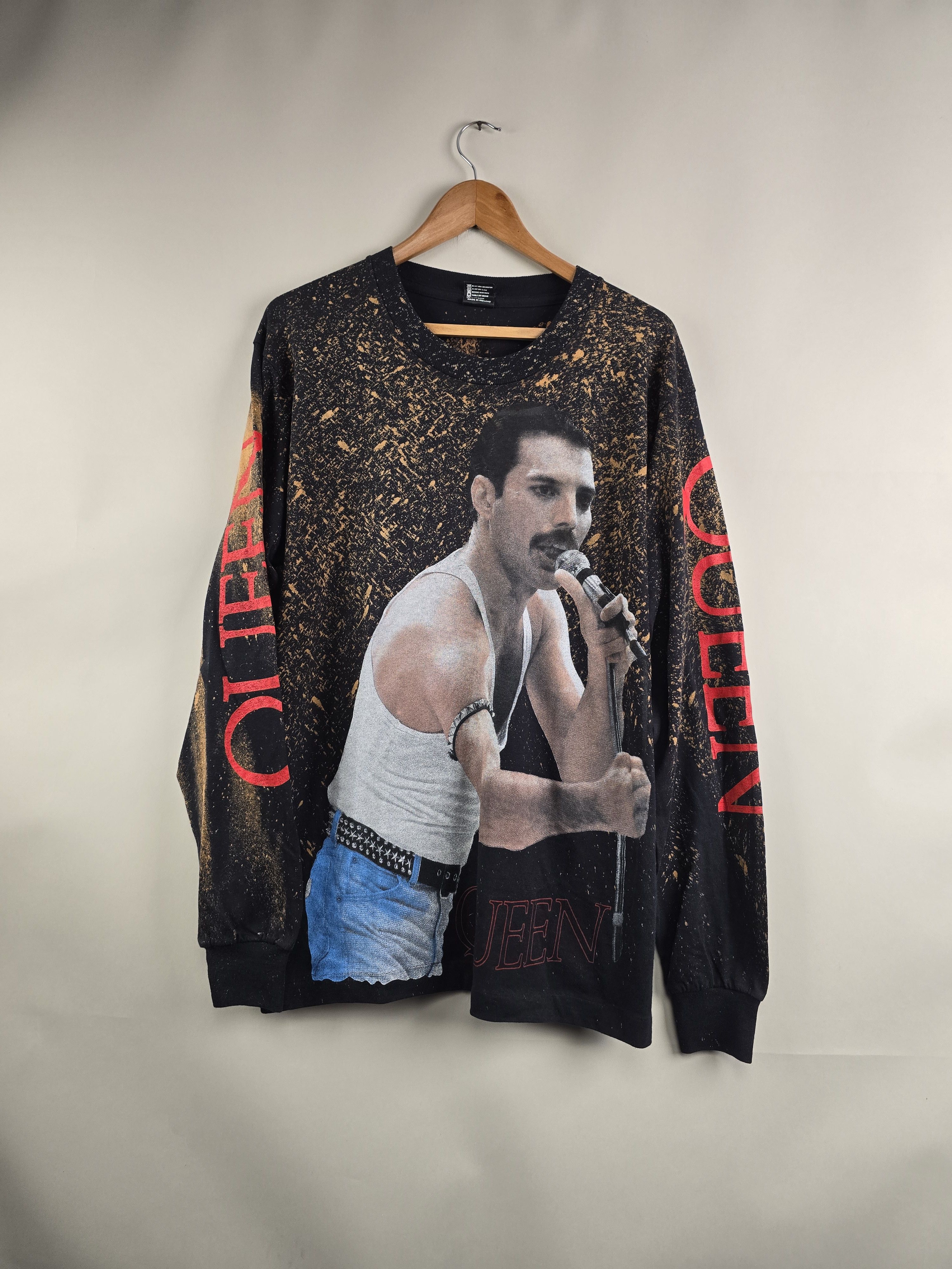 Band Tees × Vintage 90s Queen Freddie Mercury Long Sleeve AOP Size US L / EU 52-54 / 3 - 1 Thumbnail