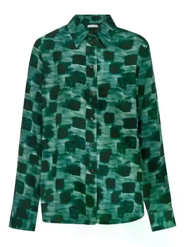 Salvatore Ferragamo o1s1rm0426 Abstract-print Button-up Shirt in Green Size M / US 6-8 / IT 42-44 - 1 Thumbnail