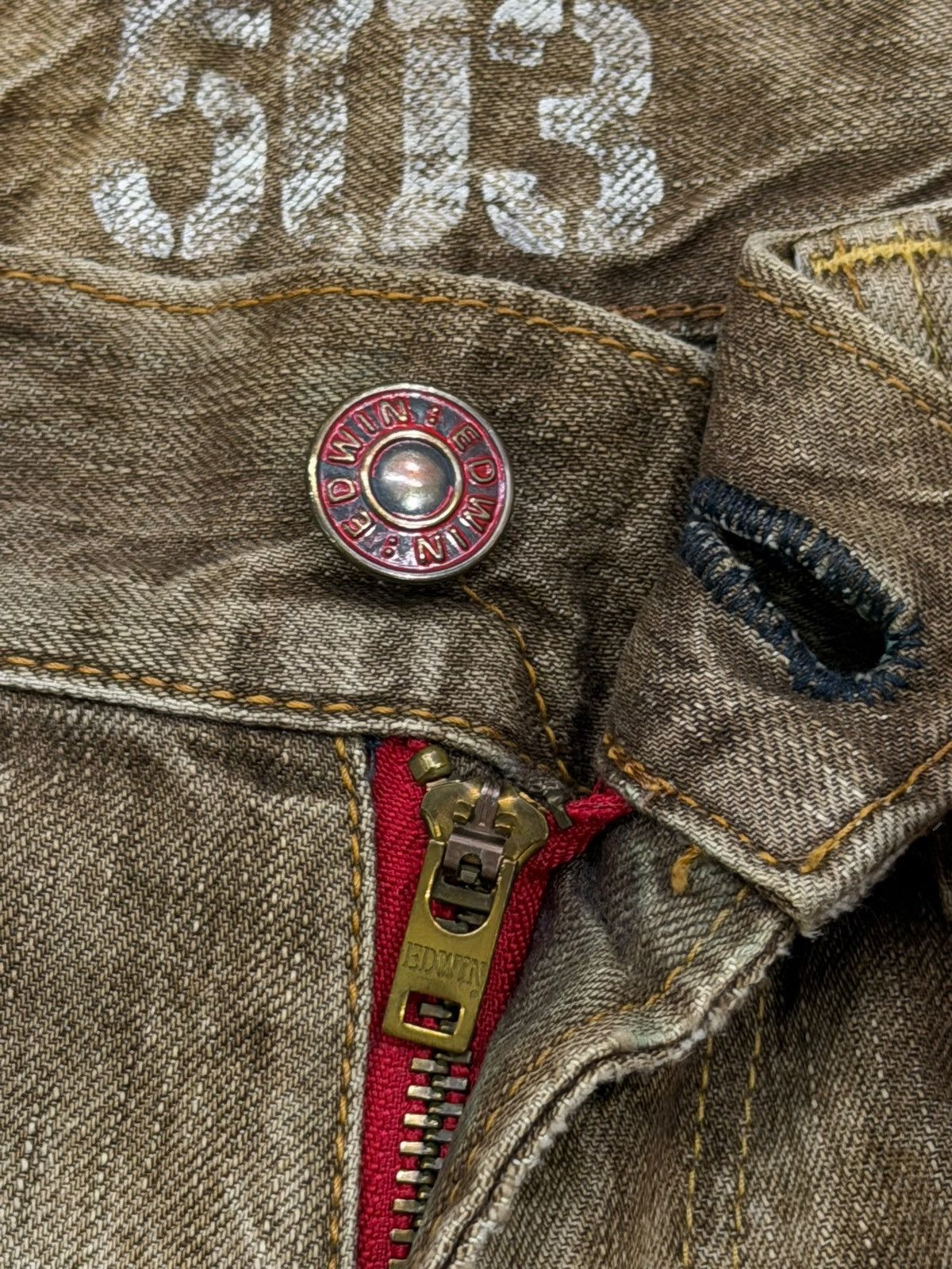 Edwin Vintage EDWIN 503 Blue Trip | Faded Brown Wash | W33 Size US 33 - 10 Thumbnail
