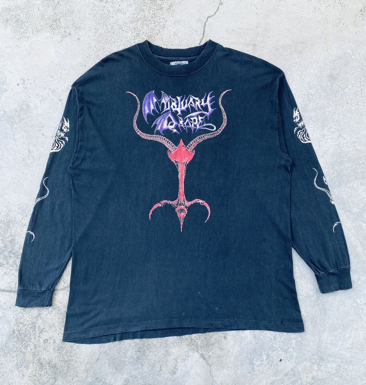 Band Tees Sick Vintage 90s Mortuary Drape Black Metal Band Long Sleeve Size US XXL / EU 58 / 5 - 1 Thumbnail