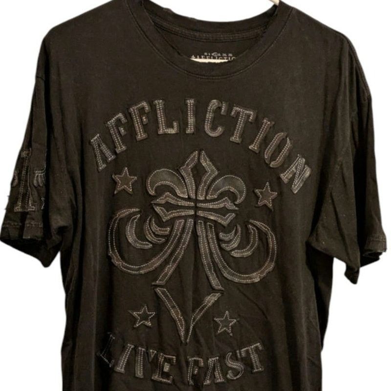 Affliction AFFLICTION Live Fast Black Leather Skull Fleur de Lis Men L Size US L / EU 52-54 / 3 - 5 Thumbnail