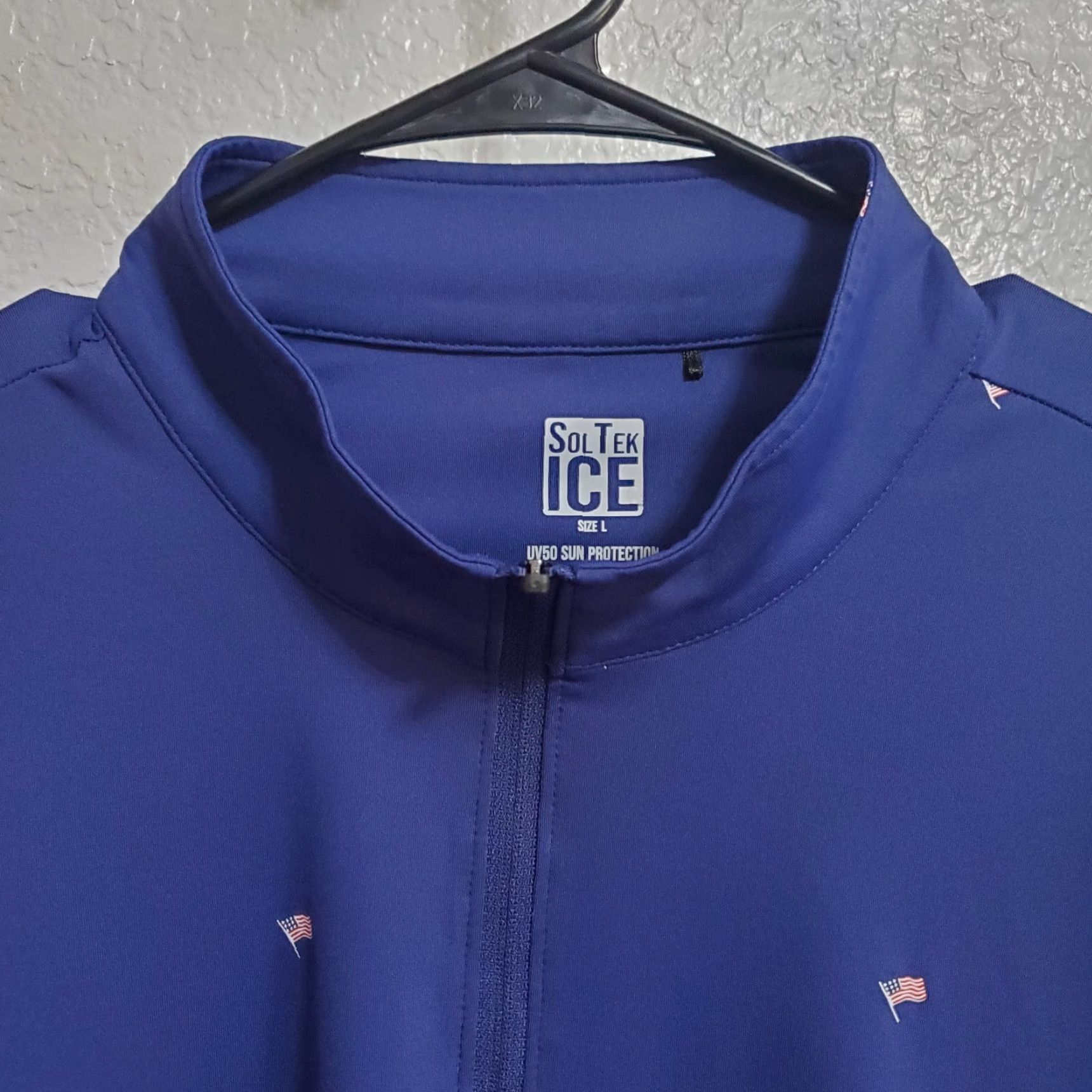Vintage VINTAGE San Soleil Shirt Men L Blue Flag Print Sol Tek ICE 1/4 Zip Sun Protection UV50 Size US L / EU 52-54 / 3 - 4 Thumbnail