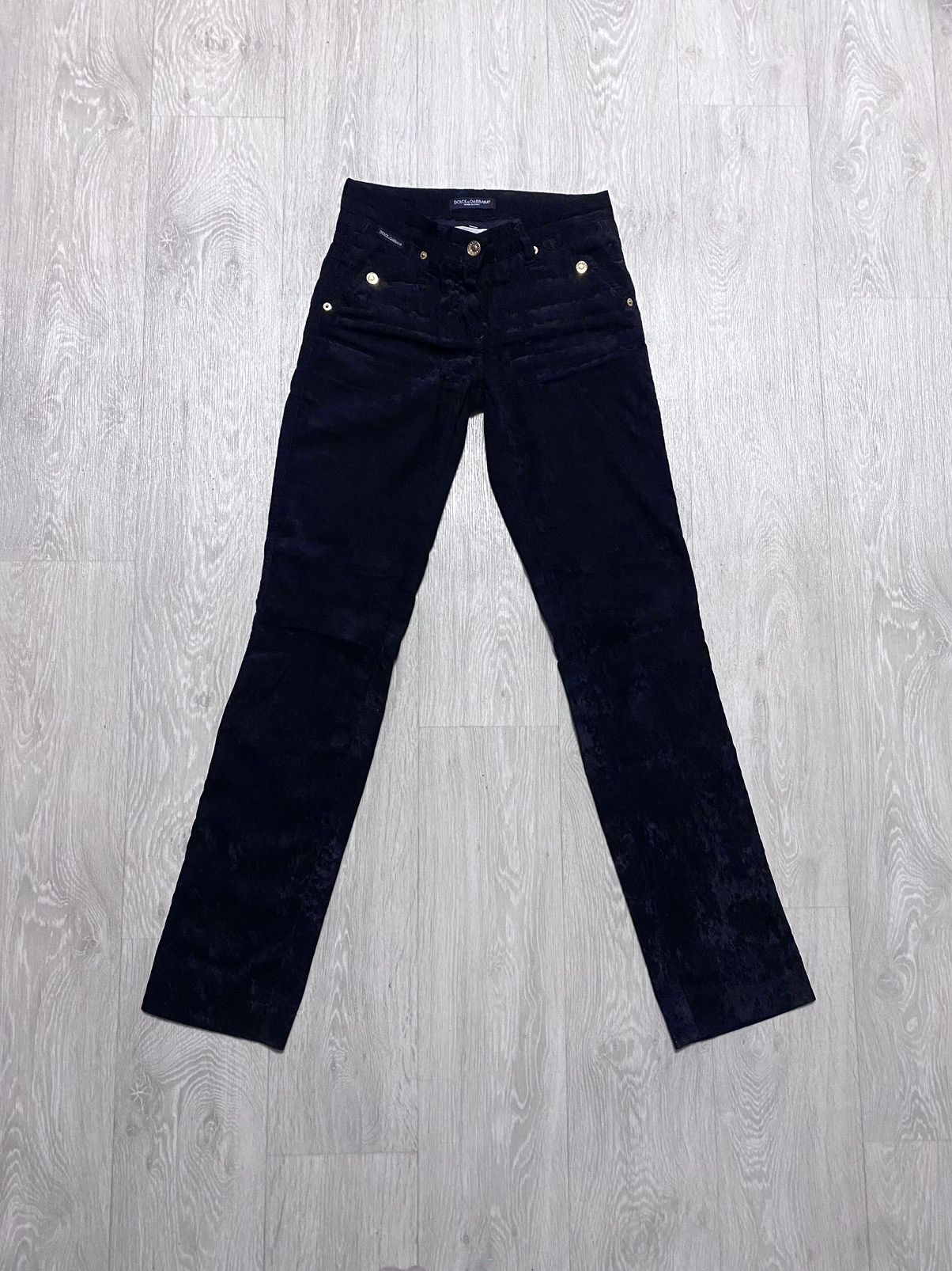 Dolce & Gabbana Women's Vintage D&G Black Corduroy Pattern Trousers Velvet Size 26" / US 2 / IT 38 - 5 Thumbnail
