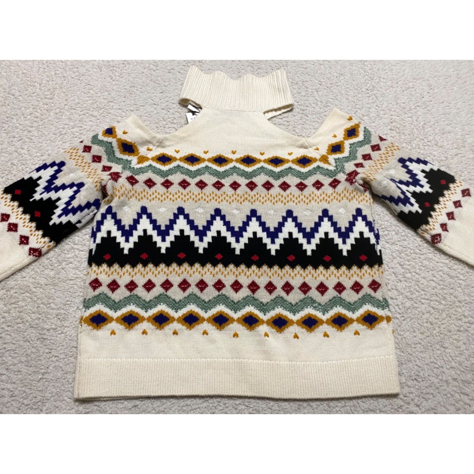 Alice + Olivia NWT Alice + Olivia Womens Medium Sweater Turtleneck Long Sleeve Geometric Multicolor Wool Pullover Casual Party/Cocktail 90s? Size M / US 6-8 / IT 42-44 - 7 Thumbnail