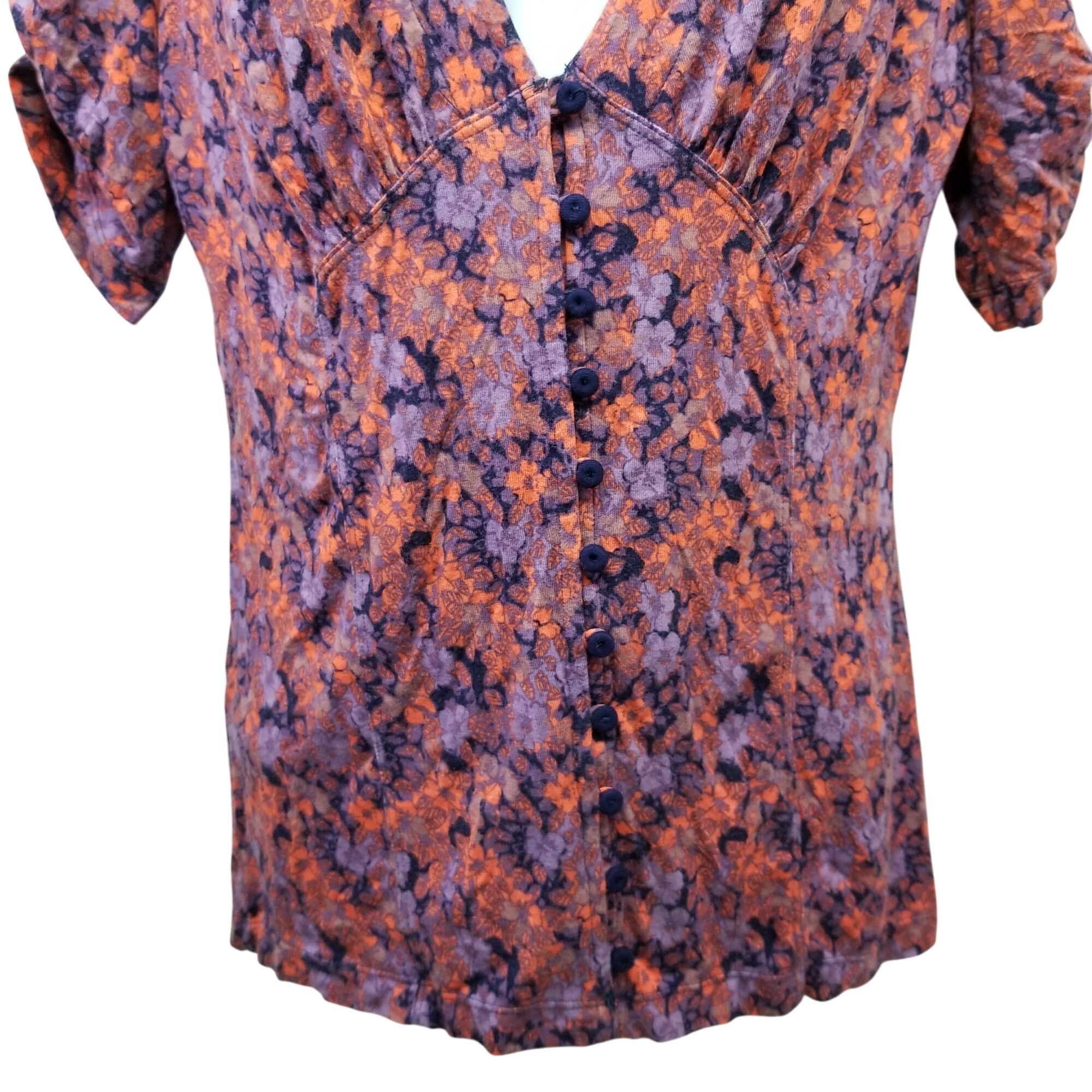 Free People Free People Red Purple Floral V Neck Stretch Knit Top L HOLL Size M / US 6-8 / IT 42-44 - 3 Thumbnail